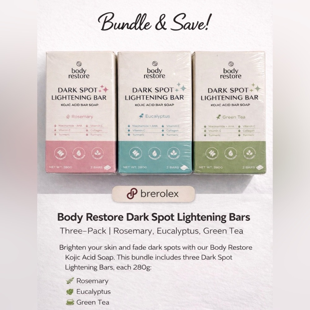 Body Restore Dark Spot Kojic Acid Soap 3 Pack Rosemary Eucalyptus & Green Tea